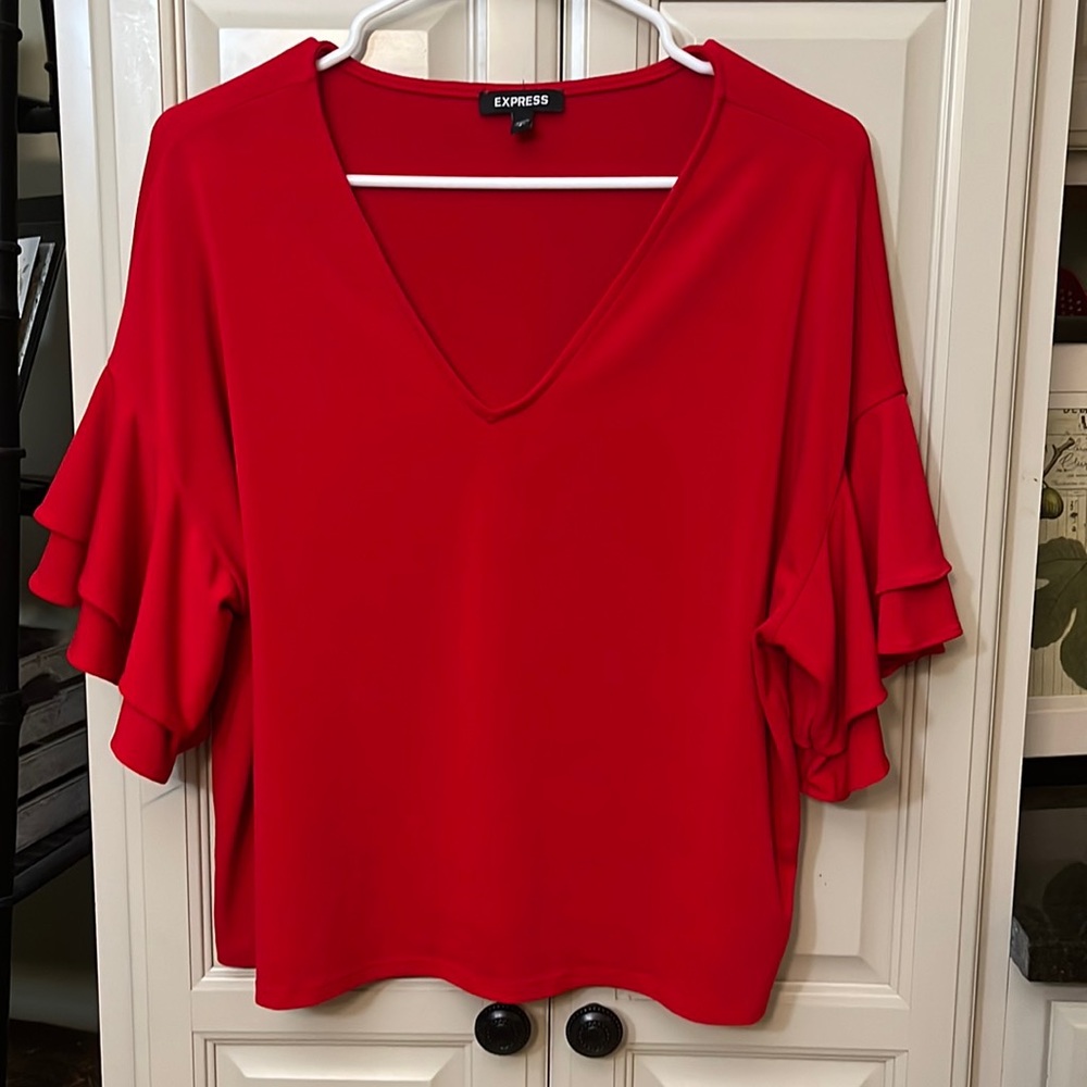 Express red flutter sleeve top